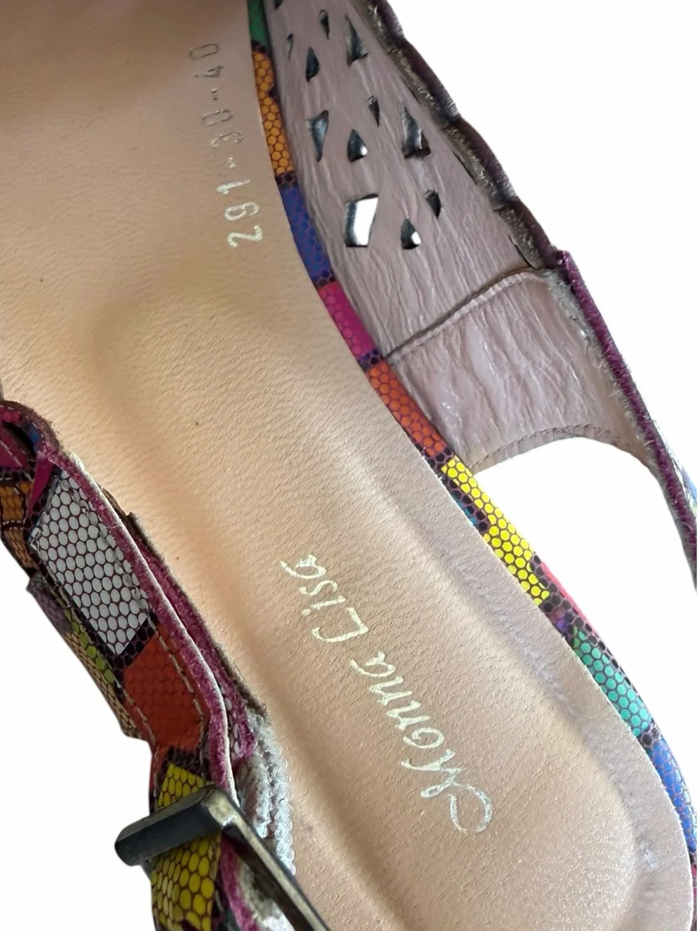 Vintage Monna Lisa 9.5/10 Multicolor Patchwork Leather Slingback Sandals Italian